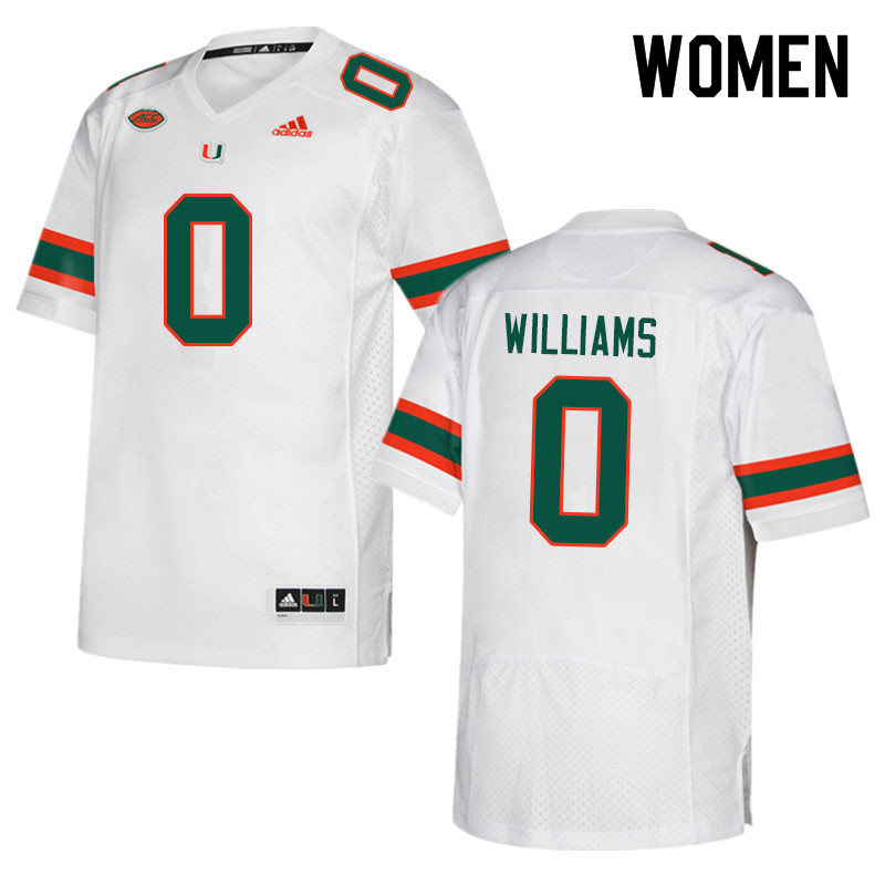 Women #0 James Williams Miami Hurricanes College Football Jerseys Sale-White - Click Image to Close